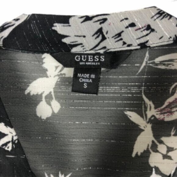 NWT Guess | Women's Silver & Black Sheer Floral Blouse Size Small - Picture 5 of 12